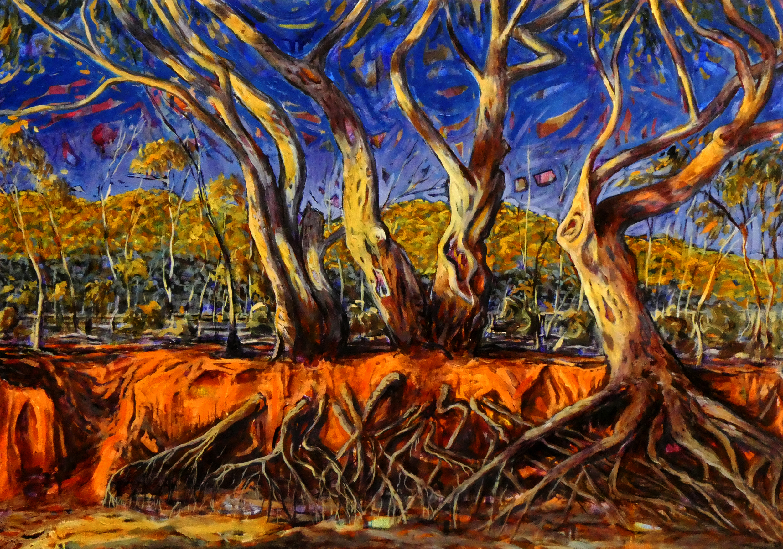 Dry Riverbank, Mutawinjti, 70cm x 50cm, oil on canvas, 2018, $1200 AUD