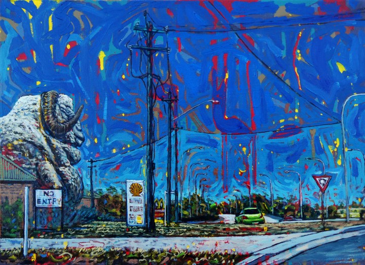 Kermit Counting, 50cm x 38cm, oil on canvas, 2018, $750 AUD