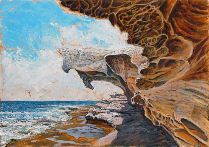 Shark Rock, 59cm x42cm, oil on board, 2018, This picture will be offered for sale in July 2019 at Project 90 Gallery Paddington