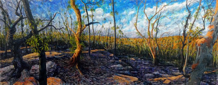 The Golden Hour at Riches Ave, acrylic on board, 128cm x 49cm, 2020